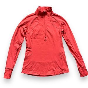 LULULEMON size 8 orange coral running racket pullover 1/2 1/5 zip lightweight